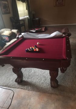 4x8 pool table w 3 chairs and sticks