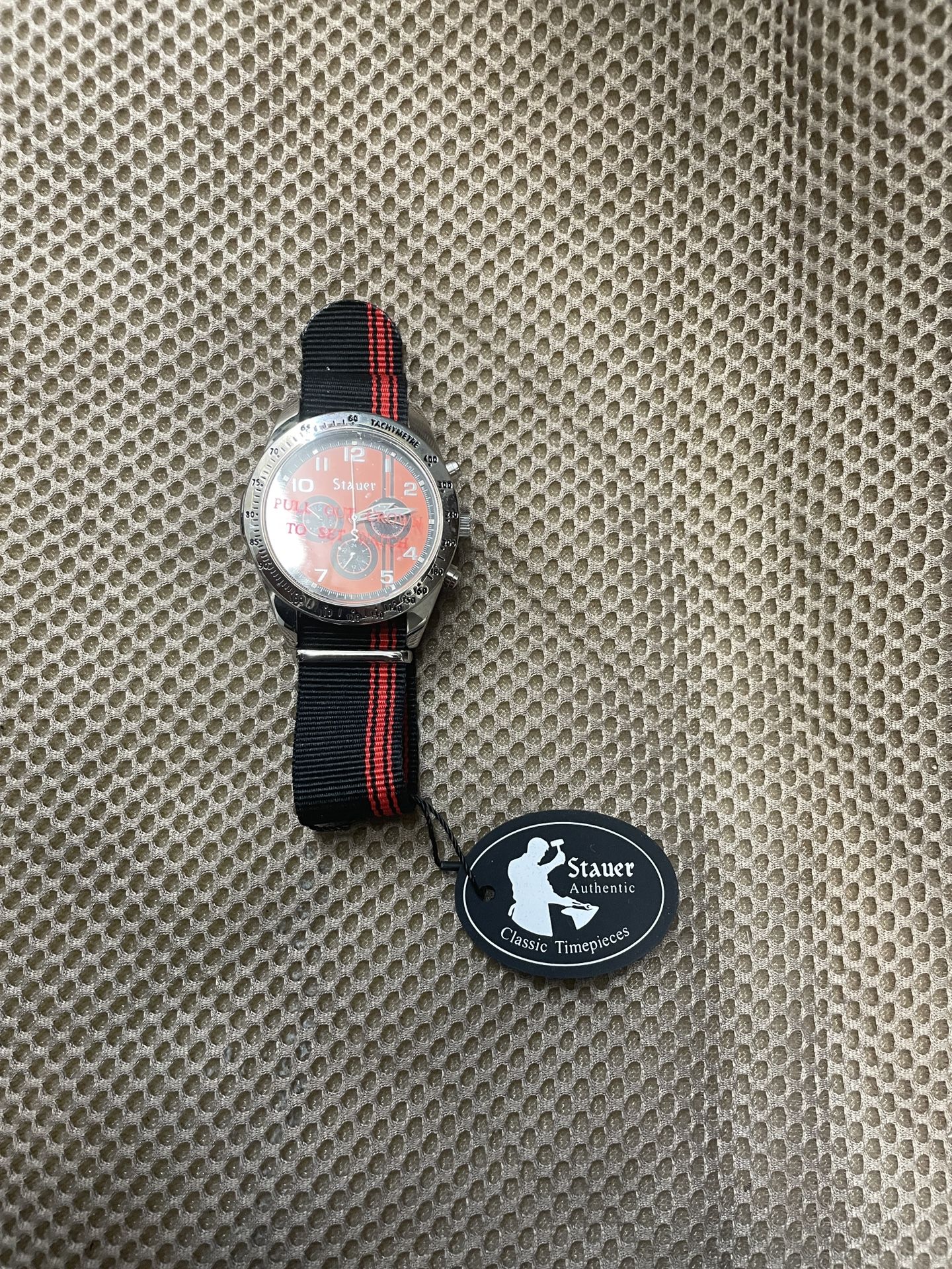 Stauer "Speedway" Multi-function Watch Red & Black Dial NATO Style Strap