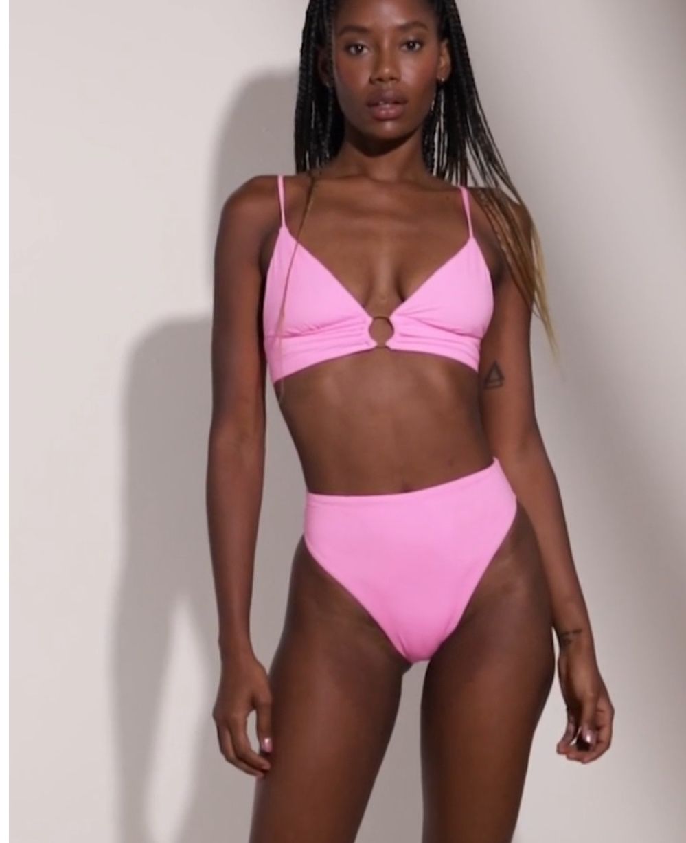 MAAJI  Bombon Pink Shine Long Line Triangle Bikini Bikini Top+ BOTTOM