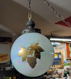 Vintage Hand Painted Iridescent Glass Light Fixture