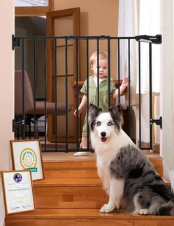 Babelio Baby Gate for Stairs, Kitchen & Doorways, No Bottom Bar, One-Handed Operation, Auto-Close