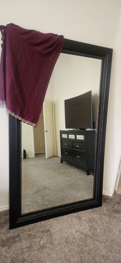 Large Decorative Floor Mirror with Dark Frame