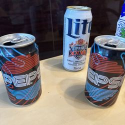 Collector Antique Vintage Pepsi And Miller Lite Cans