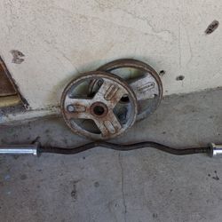$100 WEIDER 35 LBS PLATES AND CURL BAR