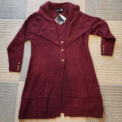 NEW Antthony Originals Burgundy Cableknit Button Up Sweater Coat Size L