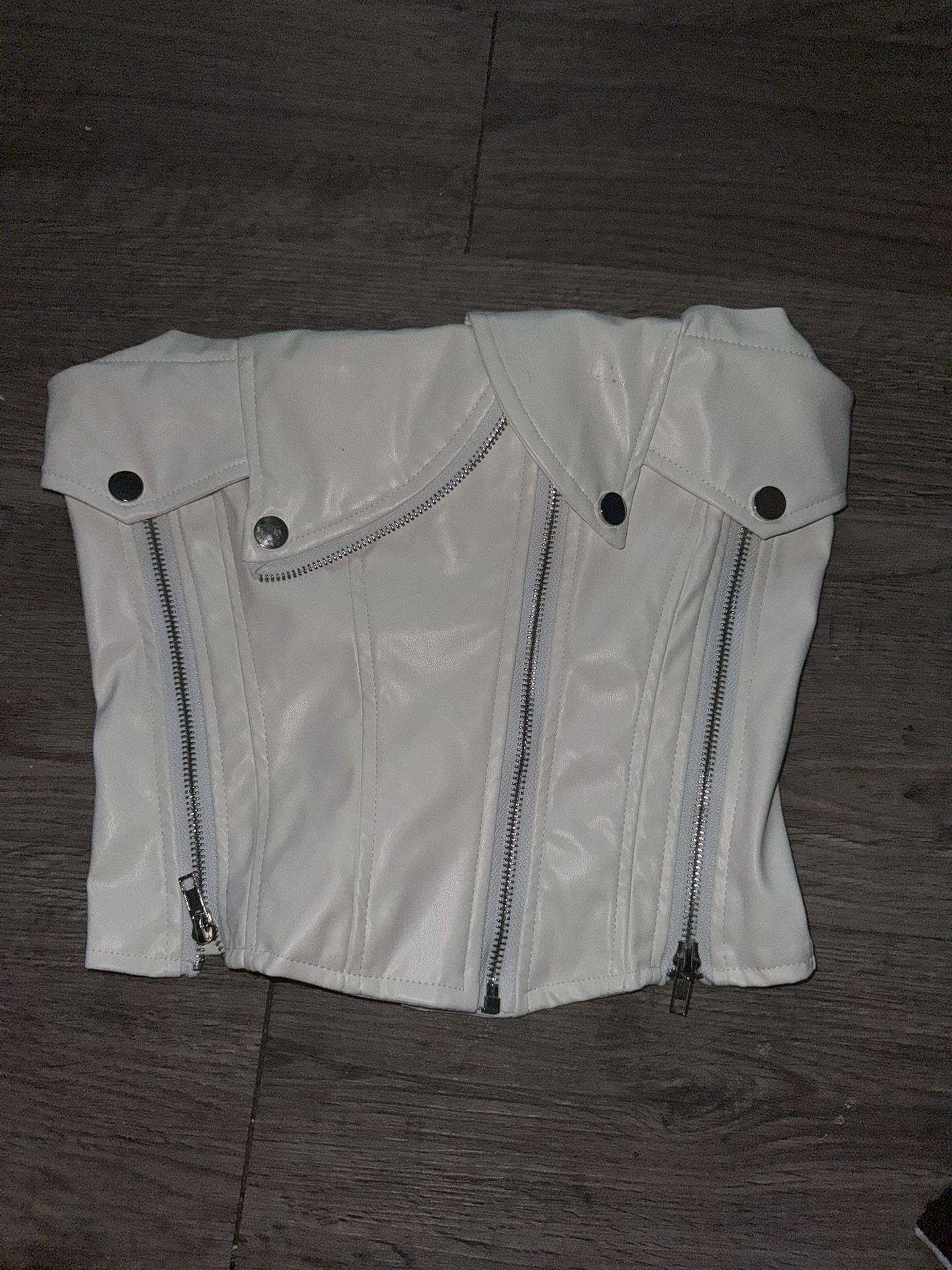 White Faux Leather Corset Top – Size Small