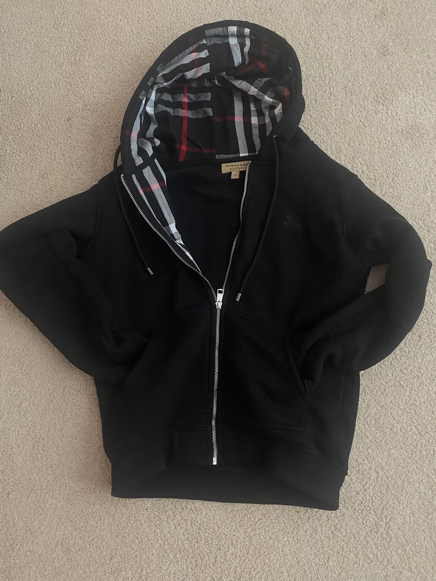 burberry clarendon check hood zip up hoodie Size small