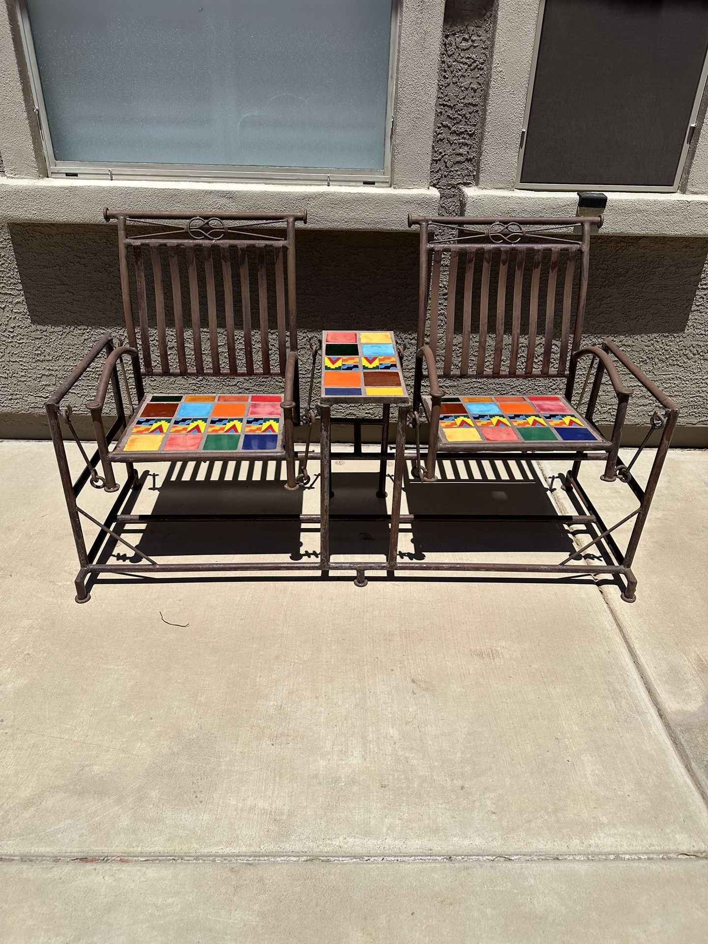 Iron And Tile Rocking Chairs And Table