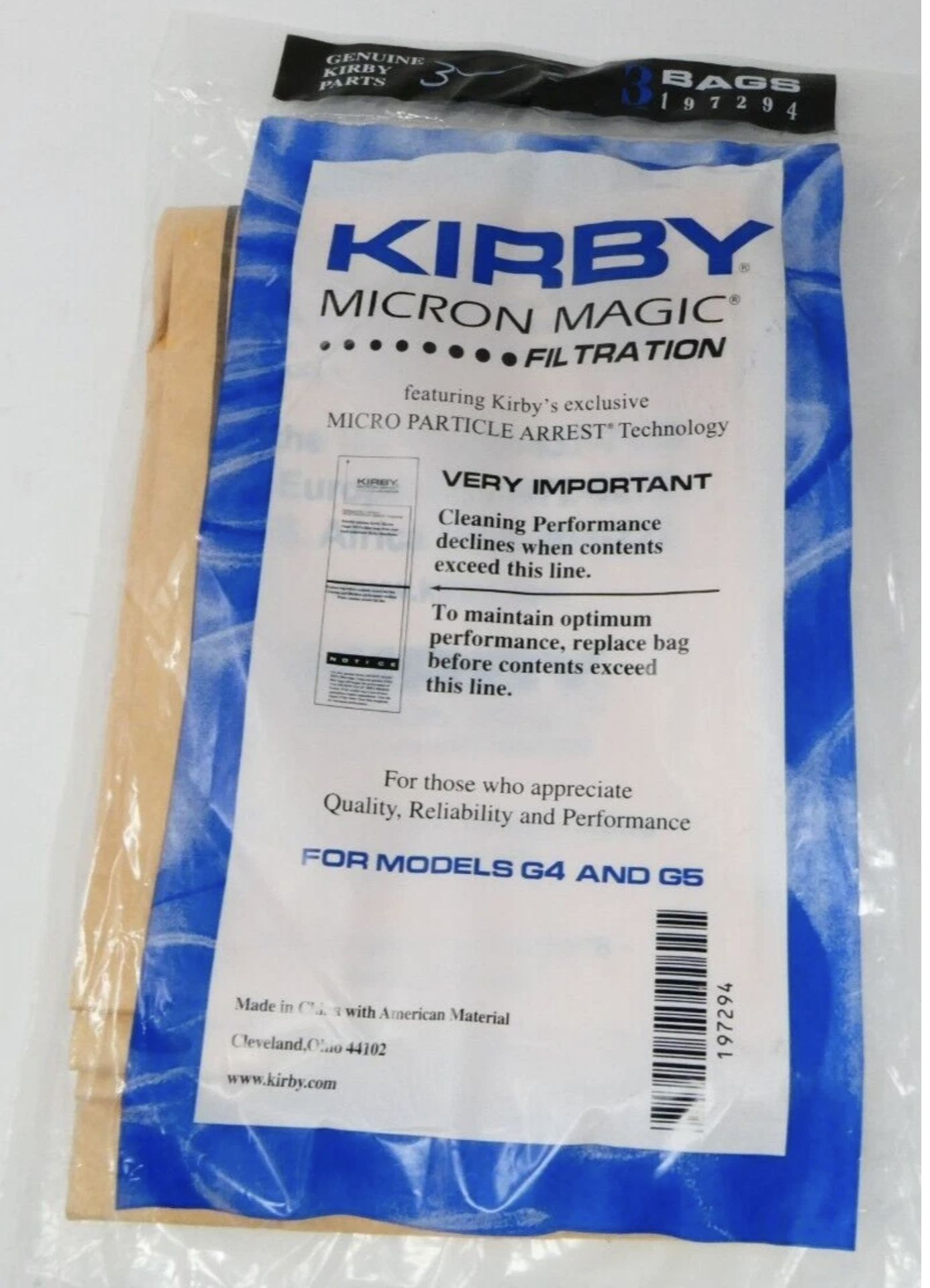 Kirby G4 & G5 Vacuum Cleaner Bags #197294S - 3-Pack Genuine Replacement Bags