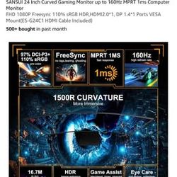 SANSUI 24" Curved 160Hz Gaming Monitor – 1080p