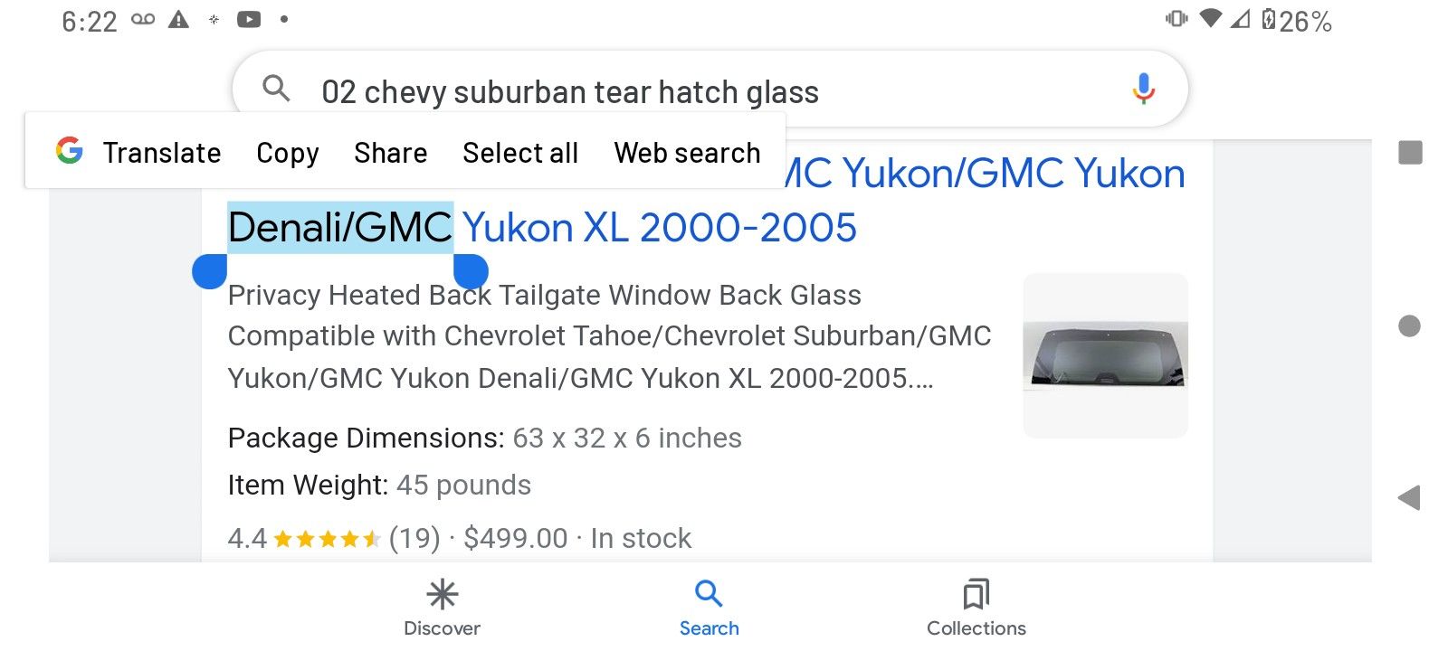 Factory OEM Rear hatch Glass Heated & Tinted