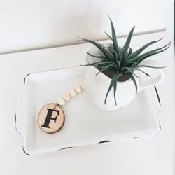 Little Tray White W Little Succulent And Wood Beads Small Garland W Your Initials