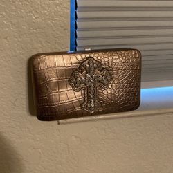 Rose Gold Cross Wallet & Brown Alligator Skin Purse