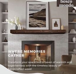 BoscoMondo Solid Wood Fireplace Mantel Shelf, Floating Mantle for Living Room, Farmhouse Rustic Wood Mantel, Easy Wall Mount with Heavy-Duty Metal Bra