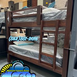 Twin Twin Brown Bunk Bed With Mattress 