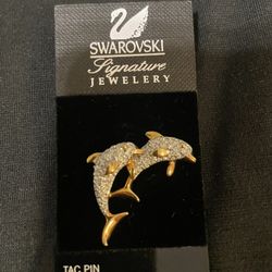 Swarovski Two Dolphins Tie Pin Lapel