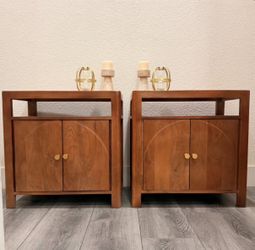 MCM Wooden Nightstands | Endtables | Cabinets with Brass Pulls & Doors | New