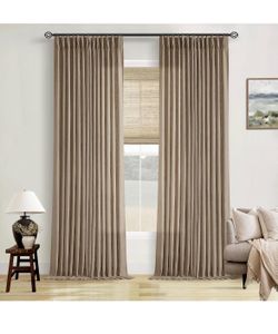 92” Latte Pinch Pleated Linen Curtains – Set of 2 Panels