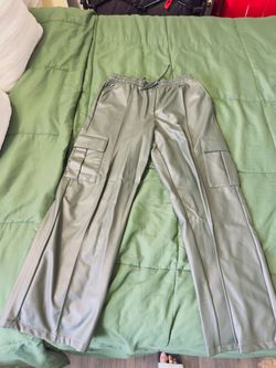 Sage Green Faux Leather Cargo Pants