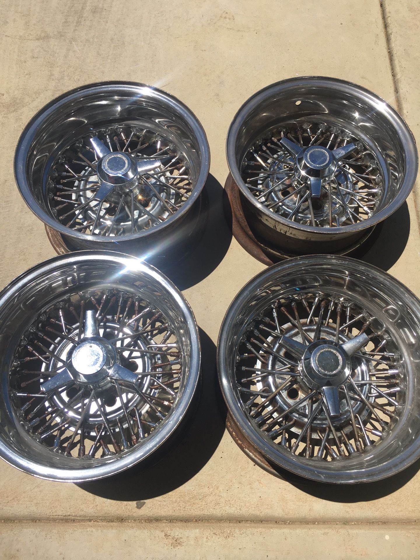 14x7 True Spokes Unilug w/Spinners Wire Wheels Tru Spoke True Spoke