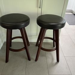 2 Black & Brown Wooden Countertop Barstools