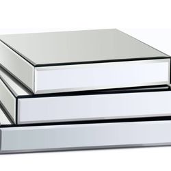 GIMORRTO Mirror Display Riser Stands 3 Set, Glam Accent Table Display Platform for Decorative Pieces, Mirrored Showpeice 3Pack, Centerpiece Displayer 