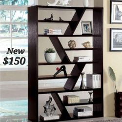 Large Bookcase In Espresso Finish - Room Divider - Brown Bookshelf 