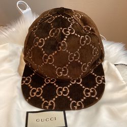 Gucci Brown Velvet GG Monogram Baseball Hat Size L  Unisex