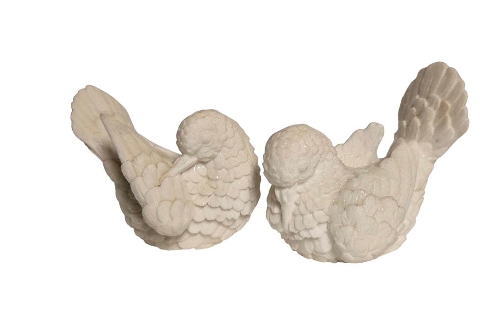alabaster white carved dove figurines