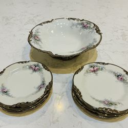 Hand Painted JPL Limoges China Bowl & Plates