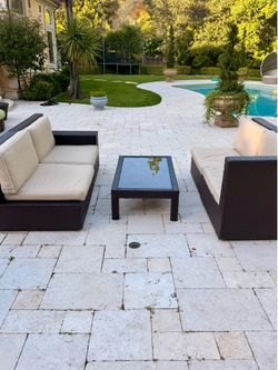 Frontgate Beige 4-Piece Outdoor Sectional Couch Set – Modern Patio Furniture