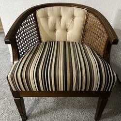 Wood Barrel Cane Accent Chair