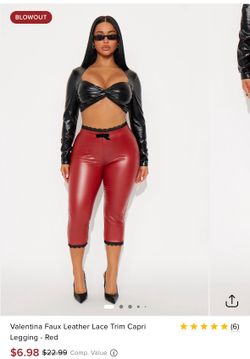 New Size L Fashion Nova Red Leather Capris