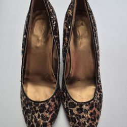 Forever 21 Sequin Cheetah Wedge Heels Sz 8