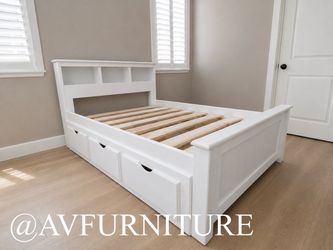 White Full Bed Frame w 3 Drawers