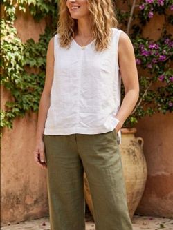Vintage 100% Linen Lord & Taylor Sleeveless Shirt Large