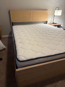 Queen Bed Frame with Rattan Headboard