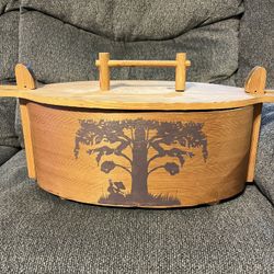 Vintage Danish Bent Wood Picnic Basket, Vintage Wooden Denmark Picnic Lunch Box