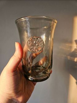 Set of 3 Clear Glass Cups with Embossed Medallion