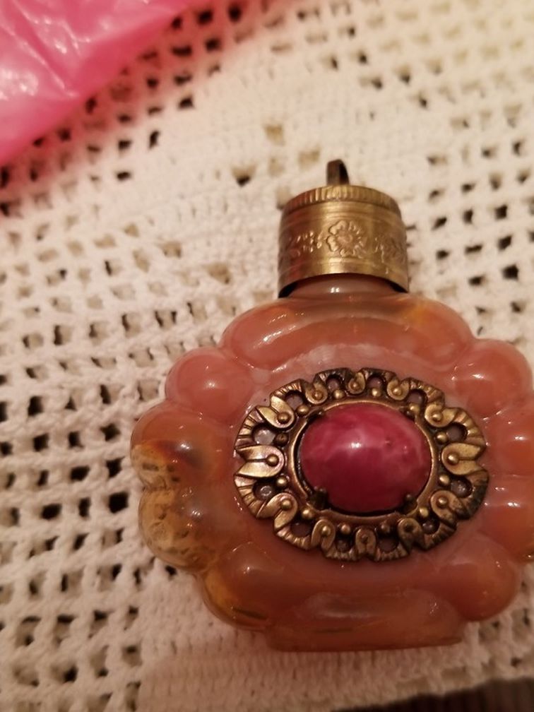 Antique Mini Perfume Bottle W/stone