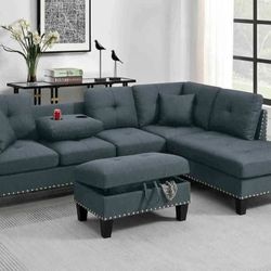 BRAND NEW 3PCS SECTIONAL SOFA SET WITH OTTOMAN AND ACCENT PILLOW INCLUDED $349