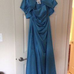 Davids Bridal dress: Malibu blue with bolero jacket. Homecoming prom