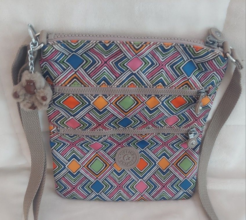 Kipling Bright Neon Geometric Pattern Crossbody Bag