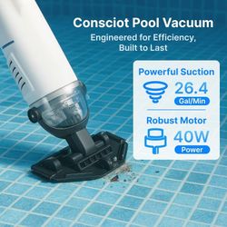 PC66 Pool Vacuum for Above Ground Pool & Inground Pool, Rechargeable Handheld Cleaner with Telescopic Pole