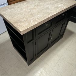 Marble Top Kitchen Island, Light Beige Top, Bottom Dark Brown/Blackish, 48L, 25 1/4w, 36h, & 2inch thick marble top.