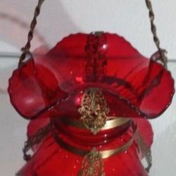 MID CENTURY GLASS - BRASS BASKET 8"×7" 