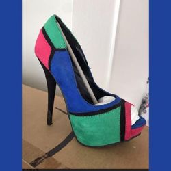 Multi Color Block Heels 