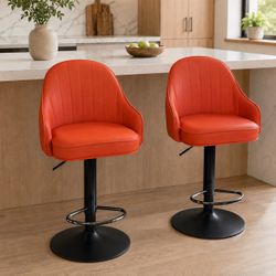 Set of 2 Brand-New Orange Adjustable Bar Stools