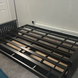 Futon Frame (Queen) With 2 Drawers & Extendable Armrest  (Mattress Not Included)