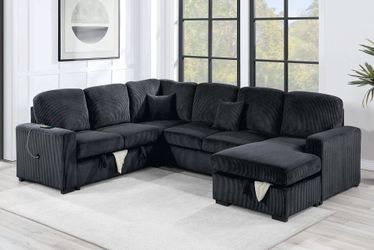 Sectional Convertible  Bed Black Corduroy fabric, New Especial price 